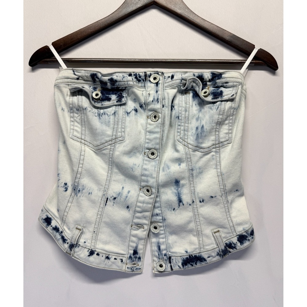 Guess Los Angeles Denim Camisole Tube Top Womens Small Petite White Acid Wash
